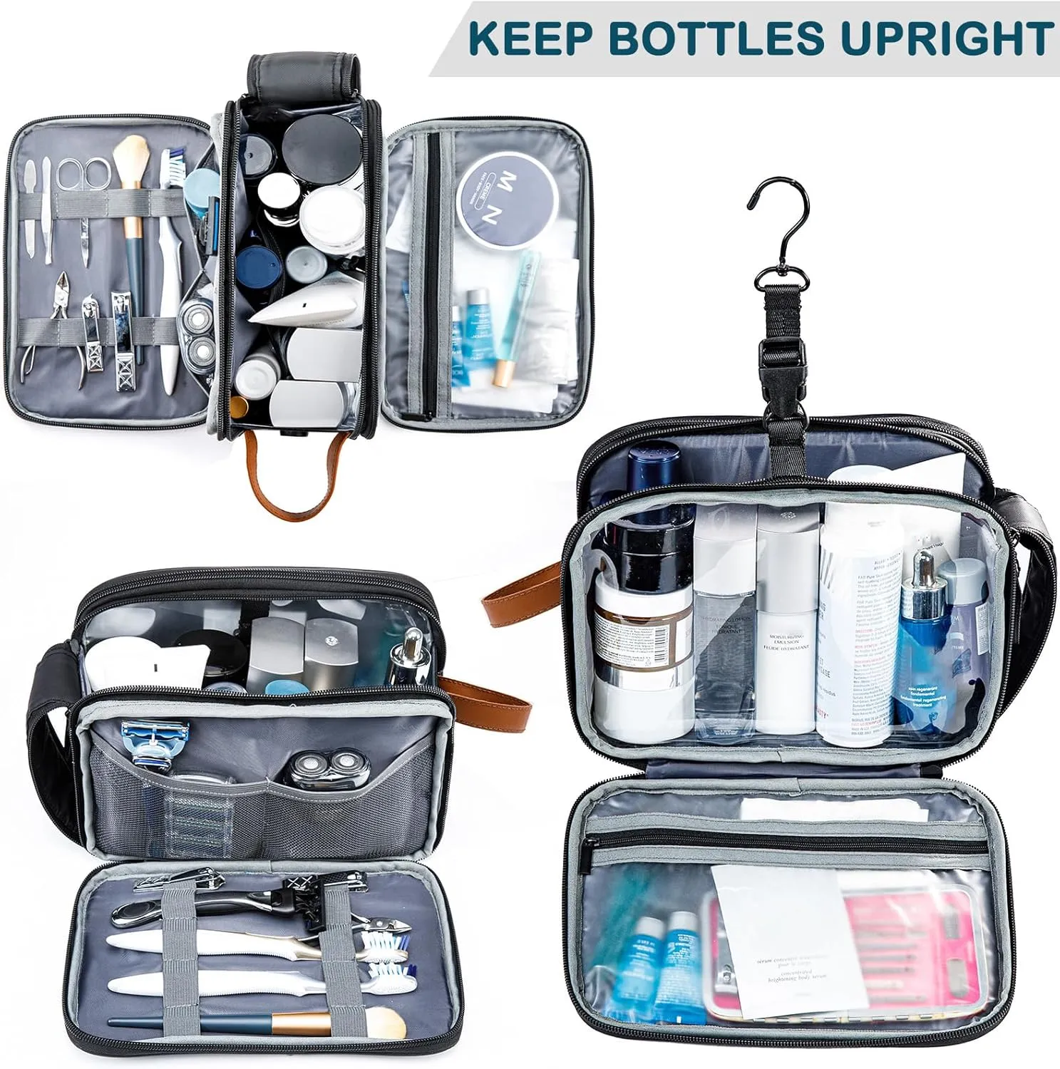 BAGSPRITE Large Toiletry Bag for Men, Women Travel Bag with Hanging Hook, Water-resistant Makeup Cosmetic Bag Shaving Kit Organizer, Bathroom Bag for Traveling