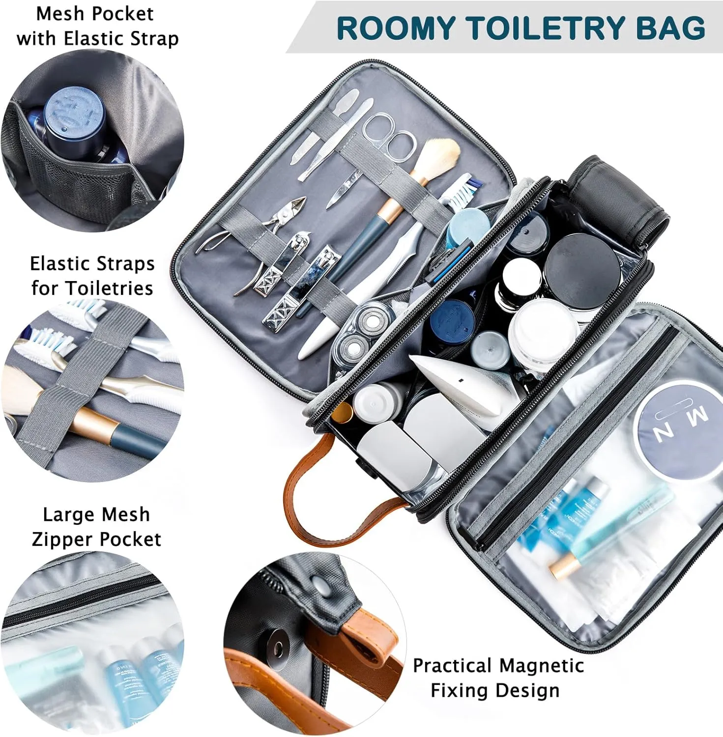BAGSPRITE Large Toiletry Bag for Men, Women Travel Bag with Hanging Hook, Water-resistant Makeup Cosmetic Bag Shaving Kit Organizer, Bathroom Bag for Traveling