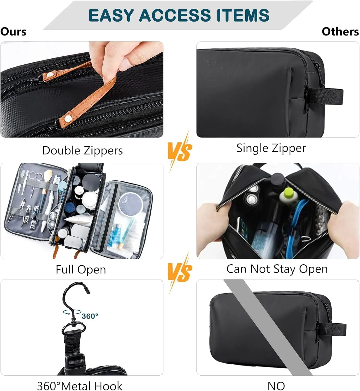 BAGSPRITE Large Toiletry Bag for Men, Women Travel Bag with Hanging Hook, Water-resistant Makeup Cosmetic Bag Shaving Kit Organizer, Bathroom Bag for Traveling