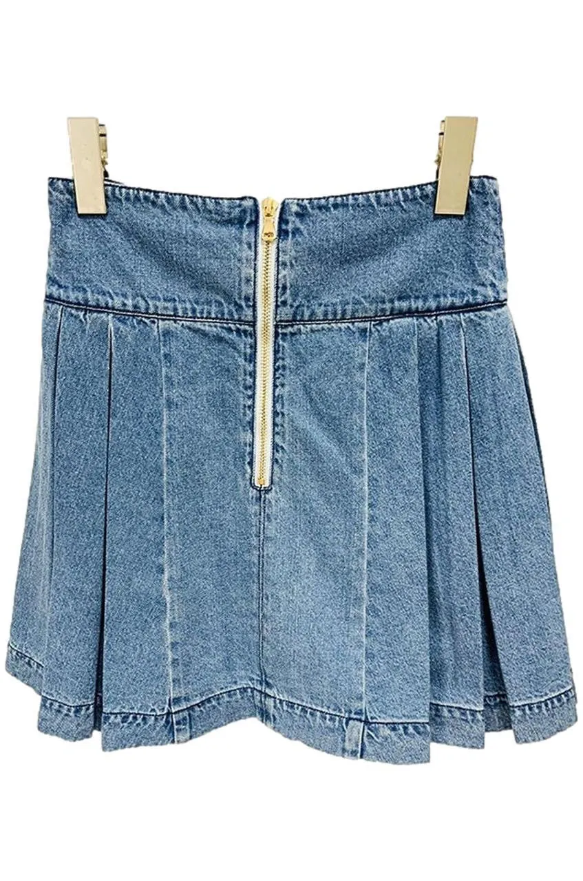 Bailey Button-Embellished Denim Miniskirt