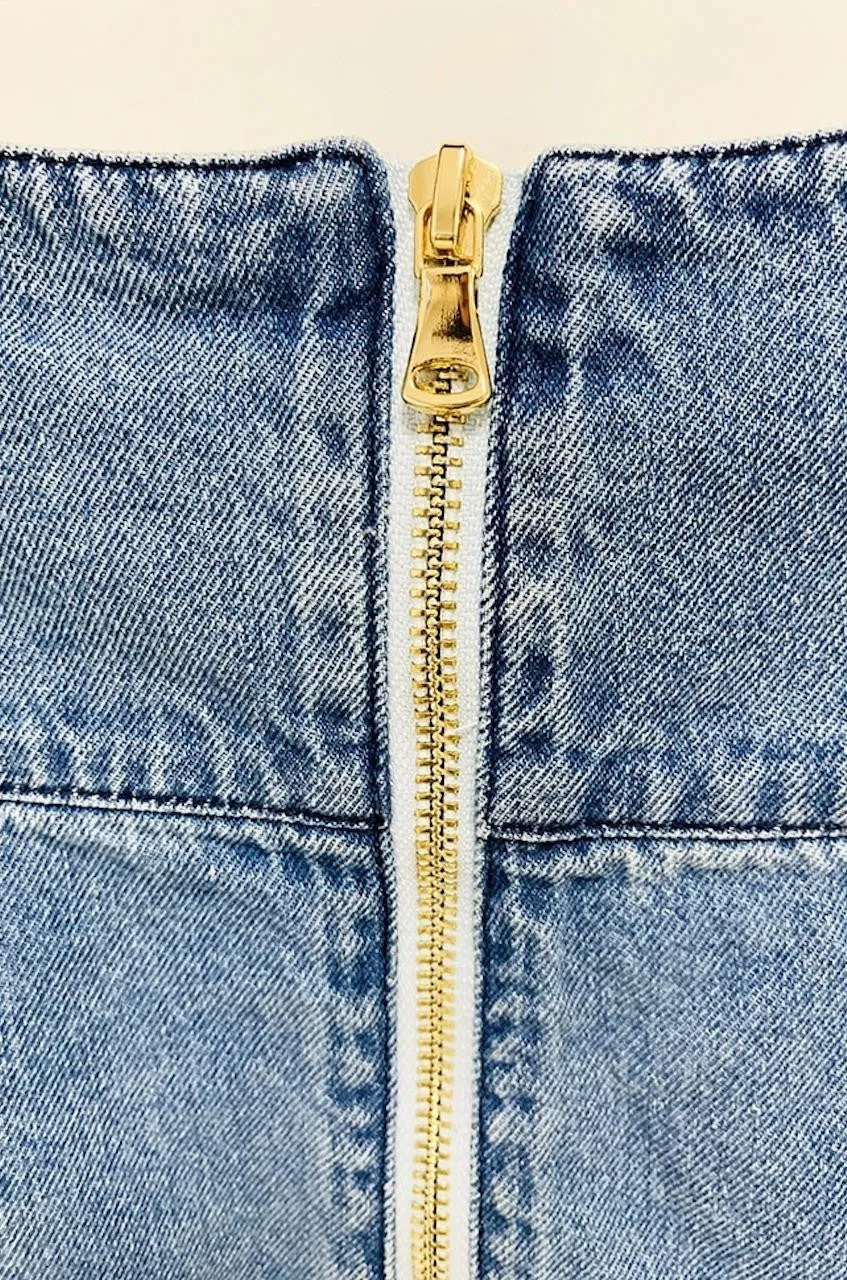 Bailey Button-Embellished Denim Miniskirt