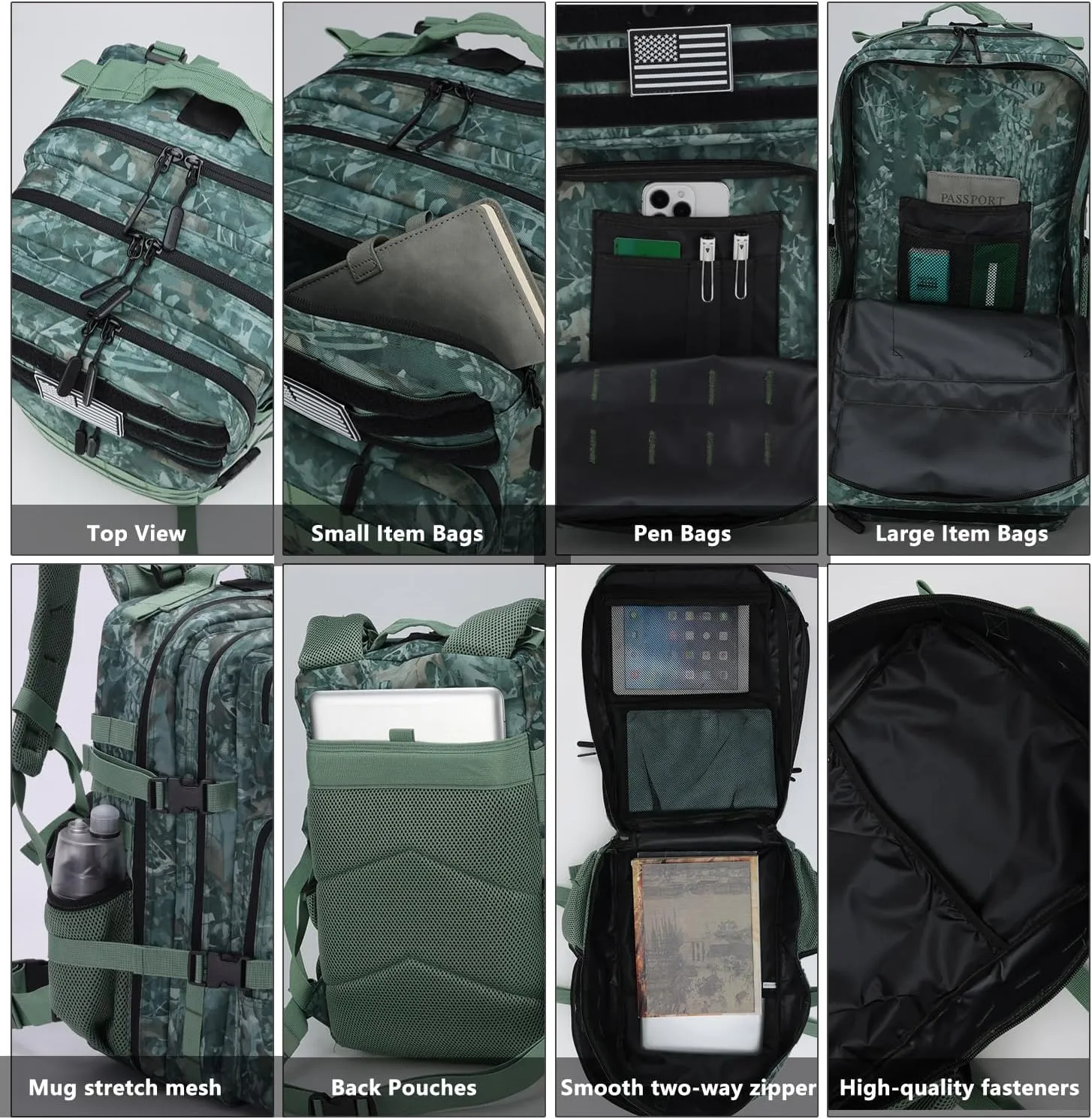 BAIXINGBAGS 45L Large Travel backpack for men Military Backpack with DIY System for Travel, gym,camo backpack,Work,Camping,Hunting,Hiking,Sports,Highland Tactical