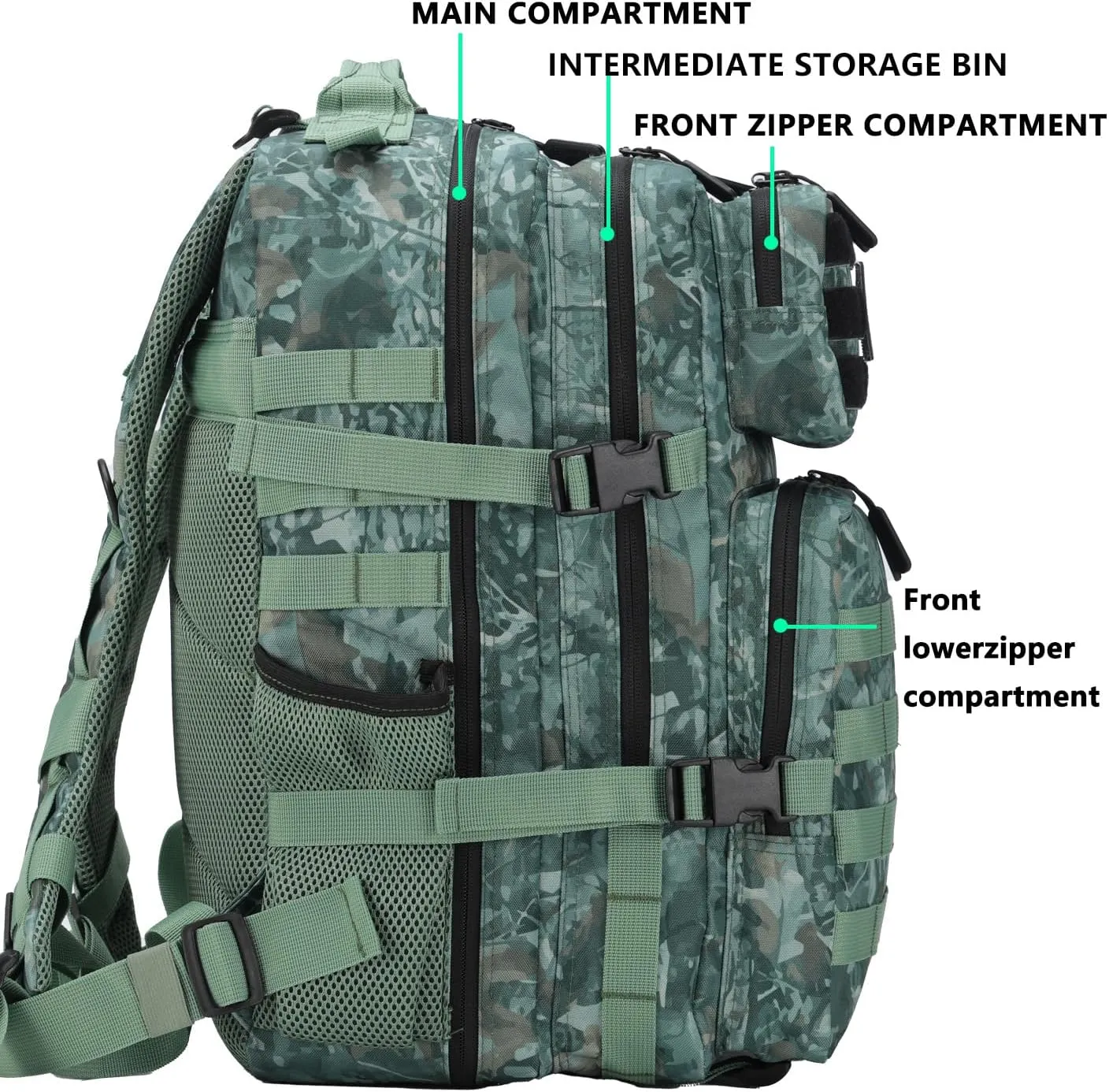 BAIXINGBAGS 45L Large Travel backpack for men Military Backpack with DIY System for Travel, gym,camo backpack,Work,Camping,Hunting,Hiking,Sports,Highland Tactical
