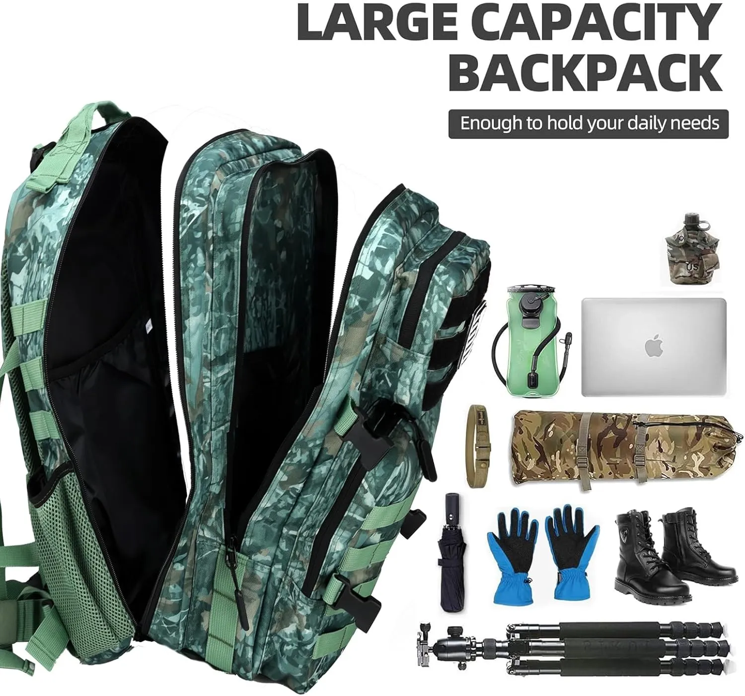 BAIXINGBAGS 45L Large Travel backpack for men Military Backpack with DIY System for Travel, gym,camo backpack,Work,Camping,Hunting,Hiking,Sports,Highland Tactical