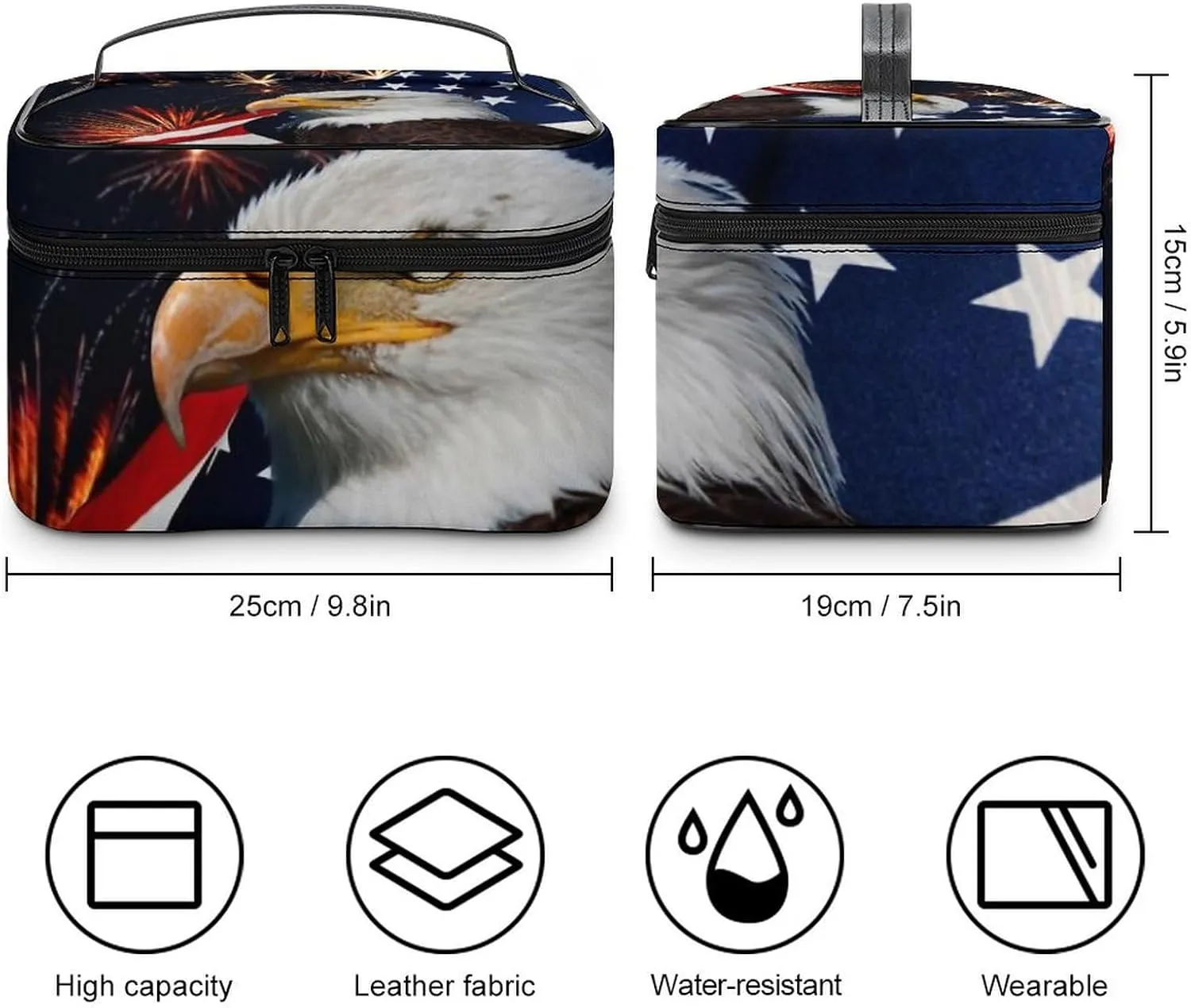Bald Eagle American Flag Fireworks Pattern Large Capacity Portable Makeup Bag And Wash Bag