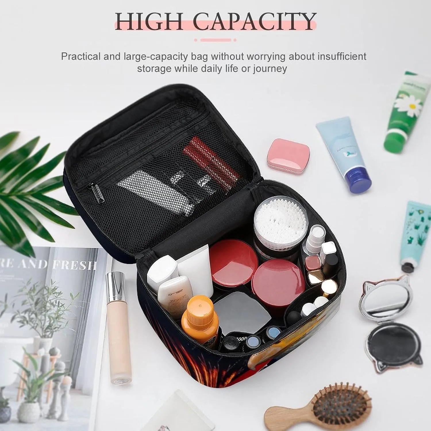 Bald Eagle American Flag Fireworks Pattern Large Capacity Portable Makeup Bag And Wash Bag