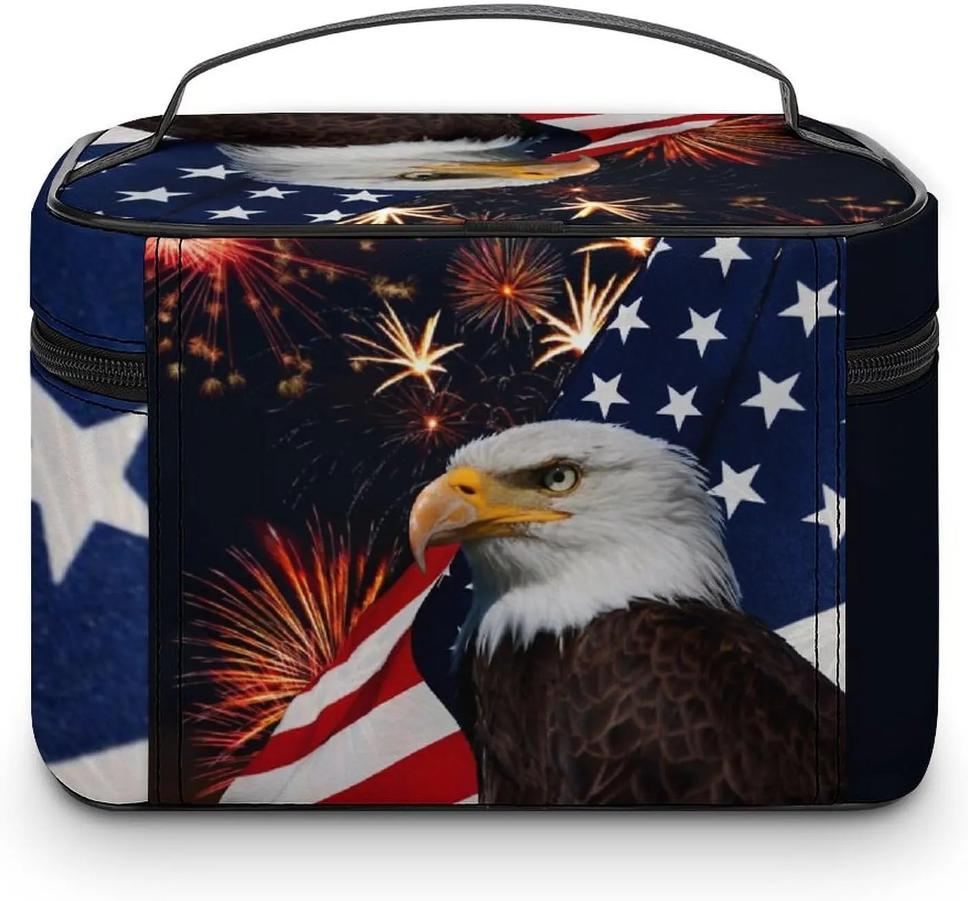 Bald Eagle American Flag Fireworks Pattern Large Capacity Portable Makeup Bag And Wash Bag