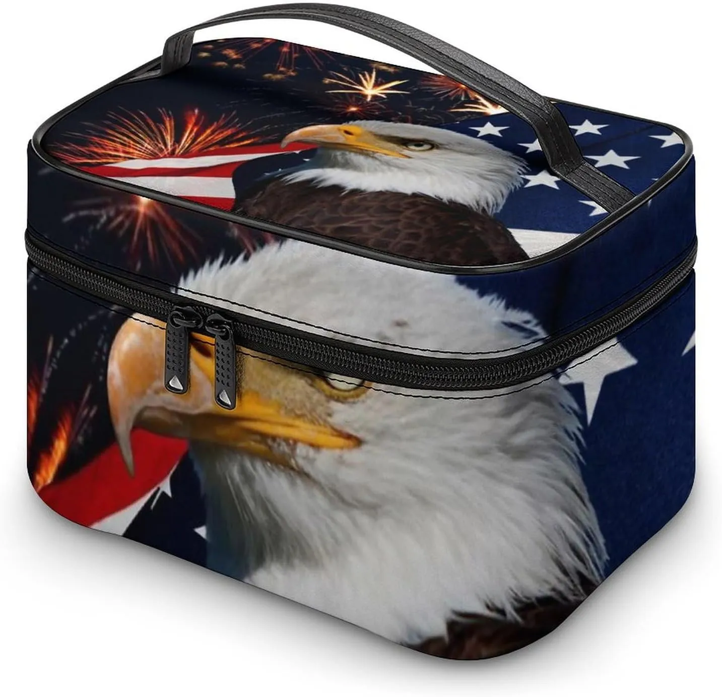 Bald Eagle American Flag Fireworks Pattern Large Capacity Portable Makeup Bag And Wash Bag