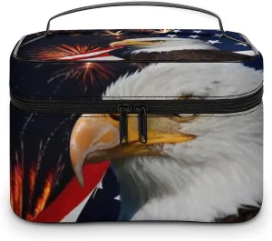 Bald Eagle American Flag Fireworks Pattern Large Capacity Portable Makeup Bag And Wash Bag