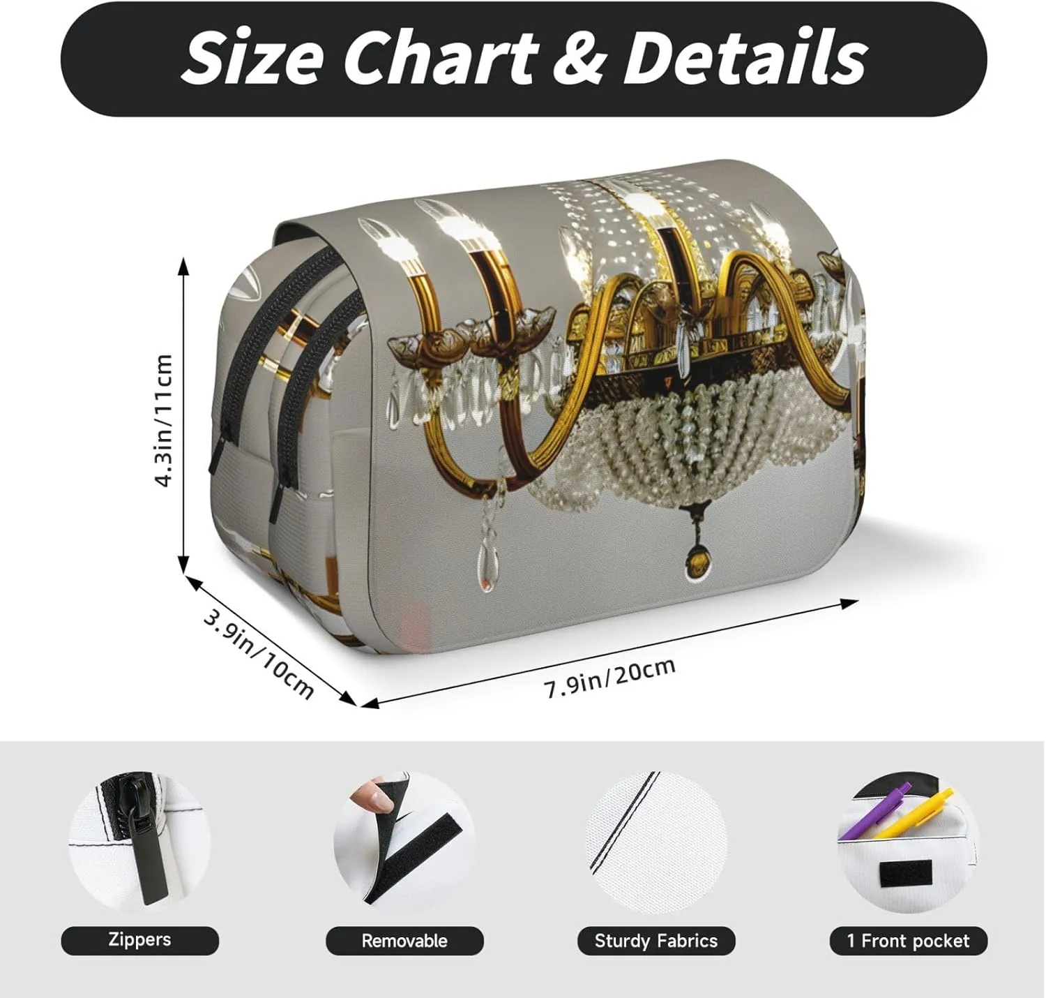 Ball Room Chandelier Printing Pen Case, Rollerball Pen Holder Handmade Display Organizer Zippered Pouch