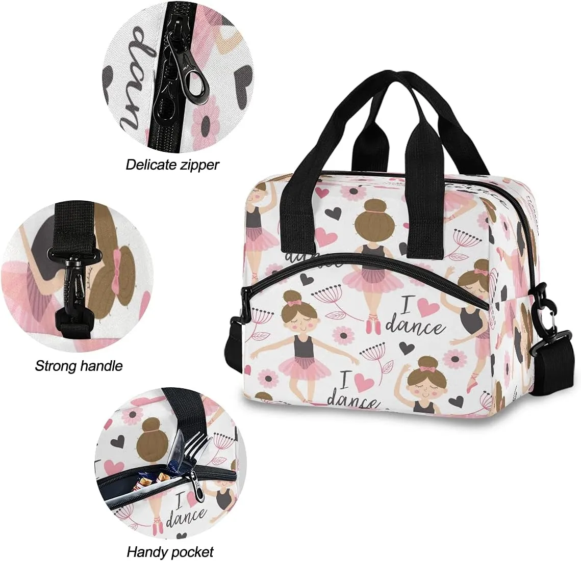 Ballerina Girl Lunch Bag for Kids Cute Ballet Insulated Cooler Lunch Box Large Capacity Lunch Organizer for Boys Girls