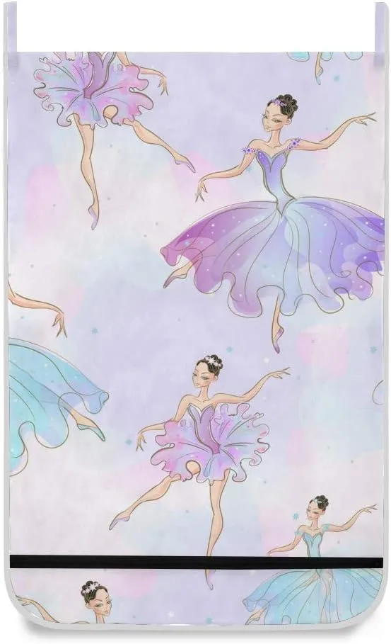 Ballerina Girls Hanging Laundry Bag Purple Door Hanging Laundry Hamper with Stainless Steel Hooks Wall Laundry Nook with Adhesive Hooks 1 PC