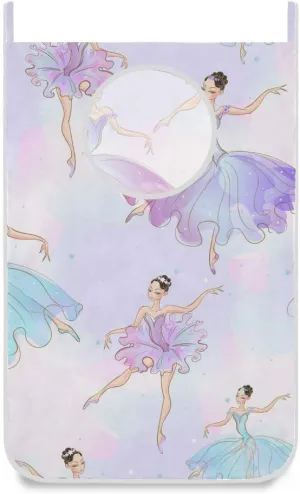 Ballerina Girls Hanging Laundry Bag Purple Door Hanging Laundry Hamper with Stainless Steel Hooks Wall Laundry Nook with Adhesive Hooks 1 PC