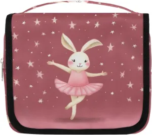 Ballet Rabbit Hanging Travel Toiletry Bag Kit Makeup Case Cosmetics Organizer Dancing Toiletry Bag for Women Make up Accessories Shampoo Body Cream Brushes Set