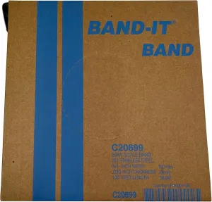 BAND-IT C20699 201 Stainless Steel Bright Annealed Finish Band, 3/4" Width X 0.030" Thick, 100 Feet Roll