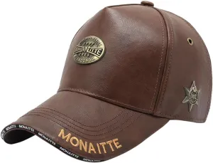 Baseball Cap, Faux Leather, Black, Classic High Crown Hat, Metal Logo