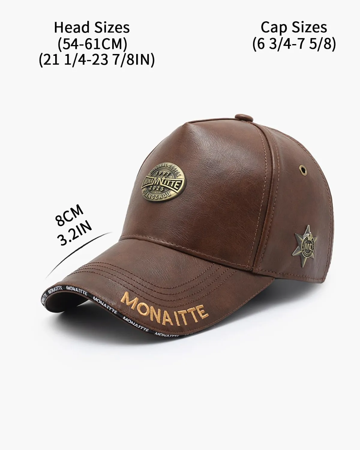 Baseball Cap, Faux Leather, Black, Classic High Crown Hat, Metal Logo