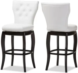 Baxton Studio Leonice Faux Leather Upholstered Button-Tufted Swivel Barstool, 29", White