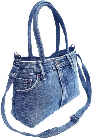 BDJ Classic Blue Denim Jean Pants Women Top Handle Shoulder Handbag Purse (3CH-012)