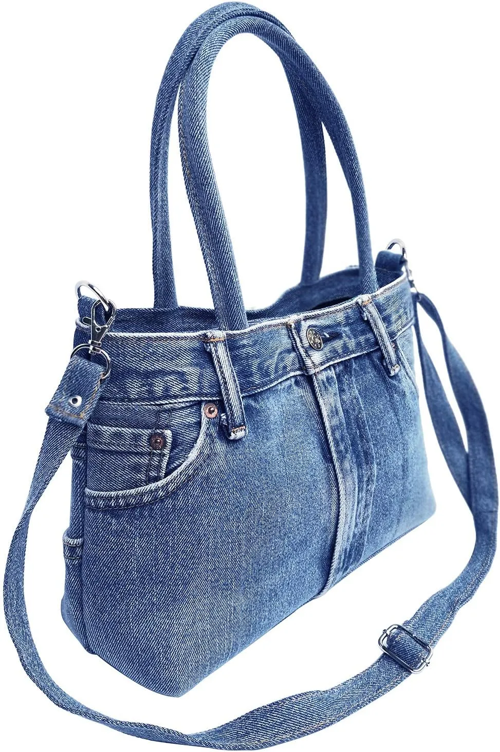BDJ Classic Blue Denim Jean Pants Women Top Handle Shoulder Handbag Purse (3CH-012)