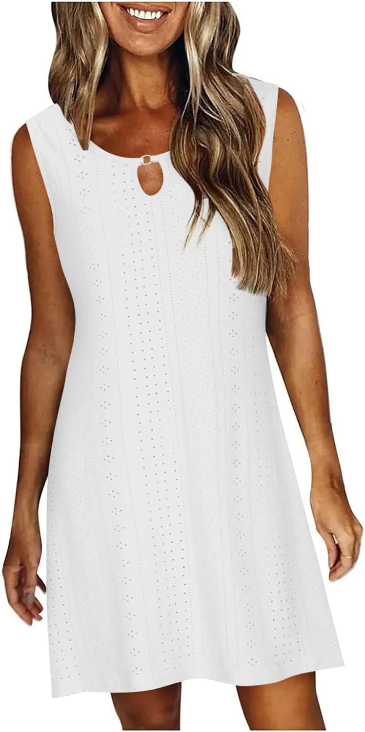 Beach Dresses for Women Knee Length Sleeveless Sun Dress Comfy Lightweight Elelet Dresses