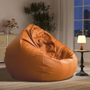 Bean Bag Chair Bean Bag Cover Without Filler Luxury Single Lazy Sofa Cover Faux Leather Bean Bag Sac Pouf Chair Envelope Beanbag Corner Seat Sectional Couch(Orange)