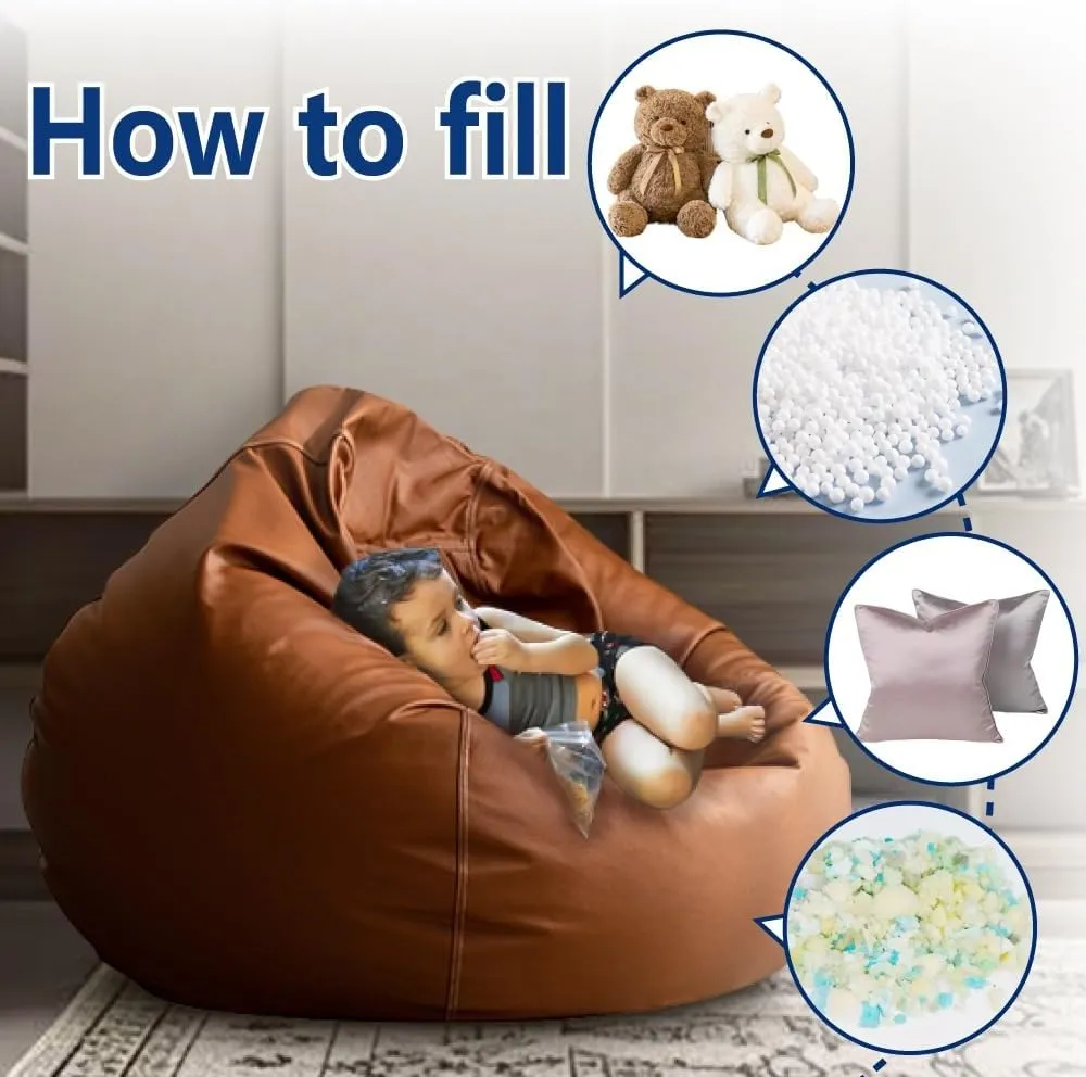Bean Bag Chair Bean Bag Cover Without Filler Luxury Single Lazy Sofa Cover Faux Leather Bean Bag Sac Pouf Chair Envelope Beanbag Corner Seat Sectional Couch(Orange)