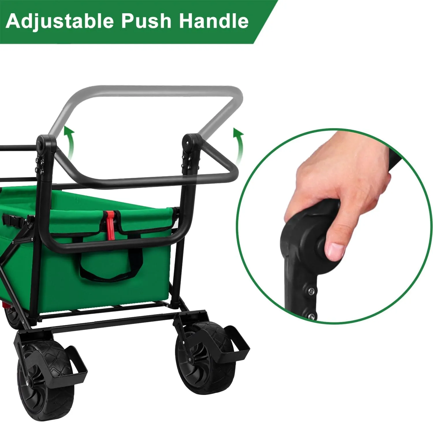 BEAU JARDIN Collapsible Foldable Push Pull Folding Beach Wagon 350lbs Heavy Duty Utility Camping Grocery Garden Sport Shopping Wagon Cart with All Terrain Big Sand Wheels and Brakes Green