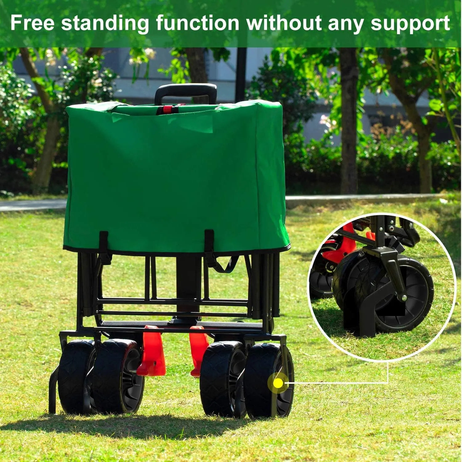 BEAU JARDIN Collapsible Foldable Push Pull Folding Beach Wagon 350lbs Heavy Duty Utility Camping Grocery Garden Sport Shopping Wagon Cart with All Terrain Big Sand Wheels and Brakes Green