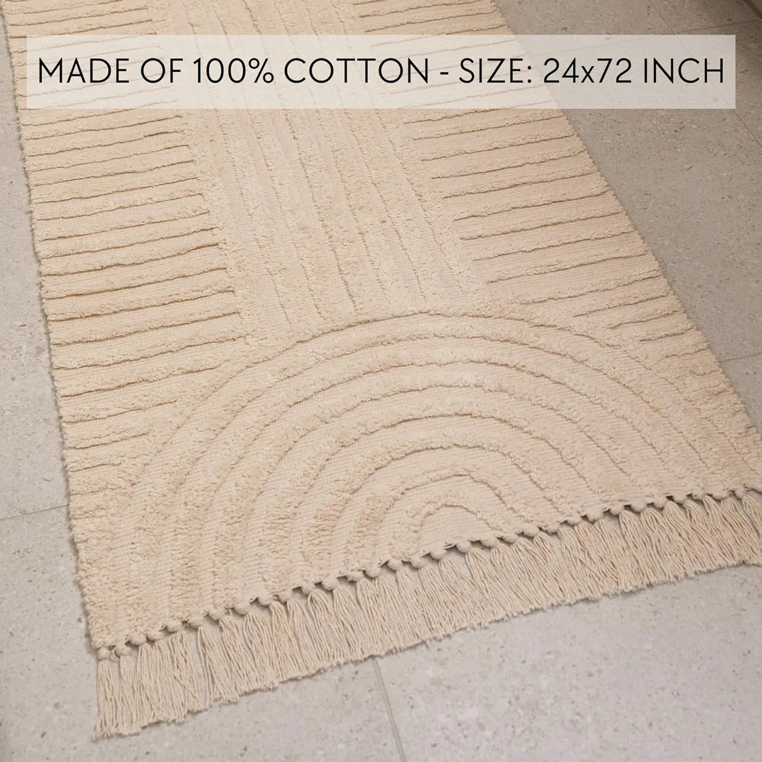 Beautiful 2x6 ft. Boho Runner Rug with Tassels for Your Hallway, Bedroom Or Living Room - Soft Cotton Carpet Fits Perfectly in Any Kitchen/Dining Space - Washable Rug Enhances Any Home Decor