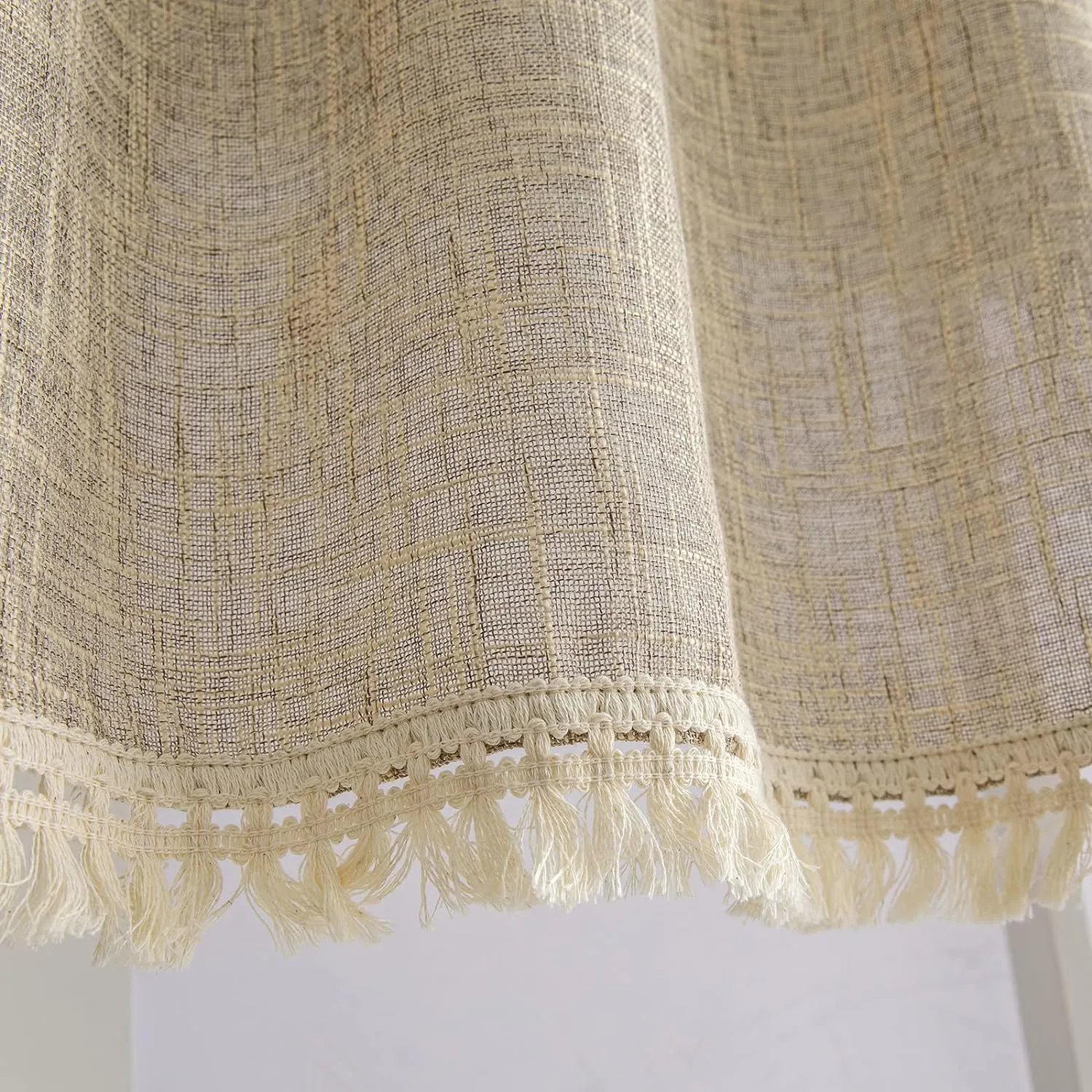 Beda Home Tassel Linen Textured Swag Curtain Valance for Farmhouses’ Kitchen; Rustic Short Swag Topper for Small Windows Bedroom Privacy Added Rod Pocket Design(Taupe, 52Wx18L - 1PC)