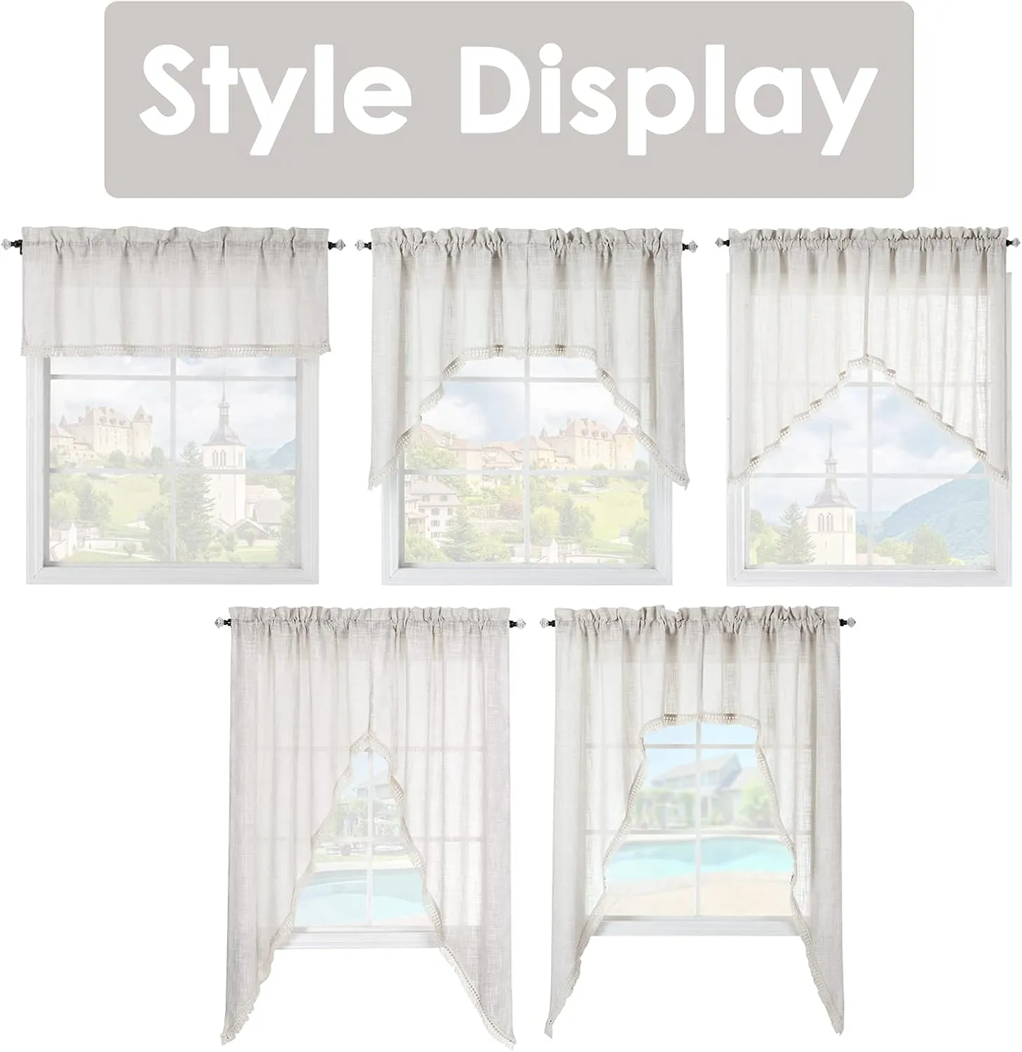 Beda Home Tassel Linen Textured Swag Curtain Valance for Farmhouses’ Kitchen; Rustic Short Swag Topper for Small Windows Bedroom Privacy Added Rod Pocket Design(Taupe, 52Wx18L - 1PC)