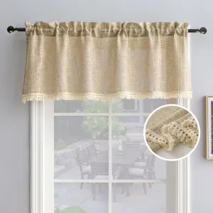 Beda Home Tassel Linen Textured Swag Curtain Valance for Farmhouses’ Kitchen; Rustic Short Swag Topper for Small Windows Bedroom Privacy Added Rod Pocket Design(Taupe, 52Wx18L - 1PC)