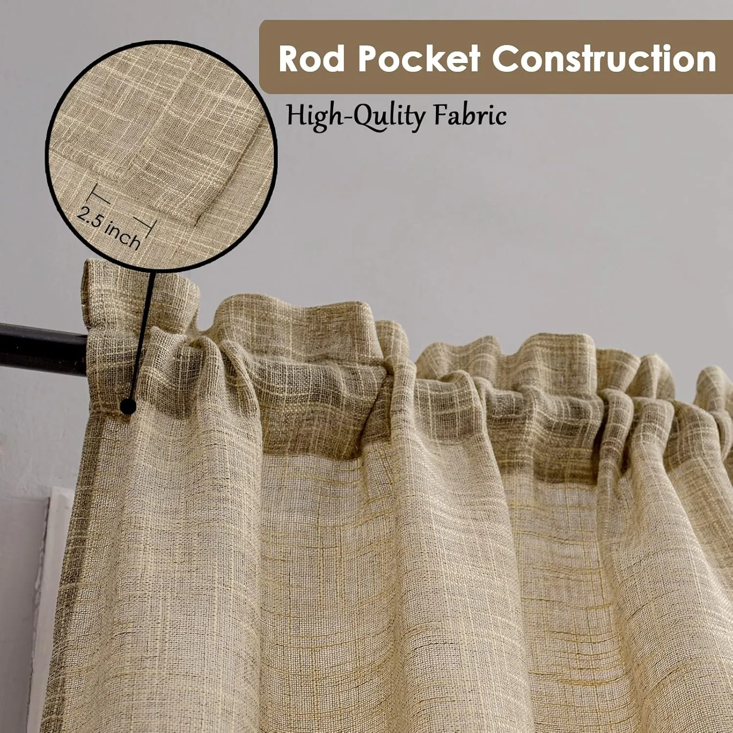 Beda Home Tassel Linen Textured Swag Curtain Valance for Farmhouses’ Kitchen; Rustic Short Swag Topper for Small Windows Bedroom Privacy Added Rod Pocket Design(Taupe, 52Wx18L - 1PC)