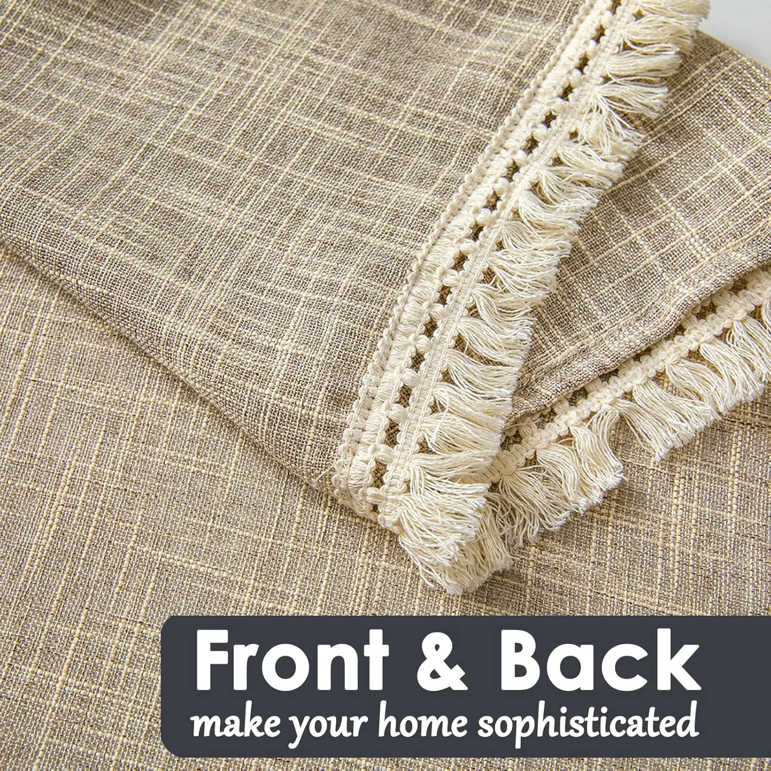 Beda Home Tassel Linen Textured Swag Curtain Valance for Farmhouses’ Kitchen; Rustic Short Swag Topper for Small Windows Bedroom Privacy Added Rod Pocket Design(Taupe, 52Wx18L - 1PC)