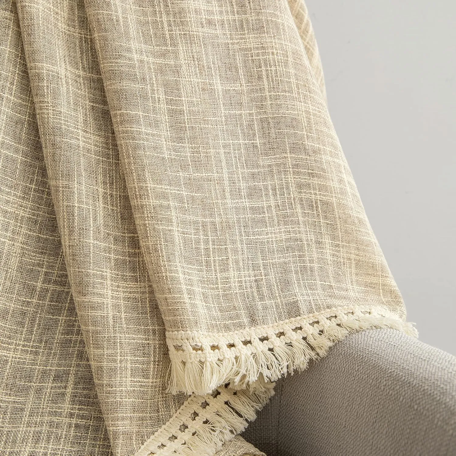 Beda Home Tassel Linen Textured Swag Curtain Valance for Farmhouses’ Kitchen; Rustic Short Swag Topper for Small Windows Bedroom Privacy Added Rod Pocket Design(Taupe, 52Wx18L - 1PC)
