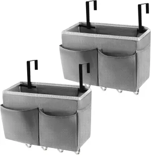 Bedside Storage Organizer 5 Pockets with 4 Hooks Hanging Storage Bag for Headboards/Bunk Bed (2Pack Grey)