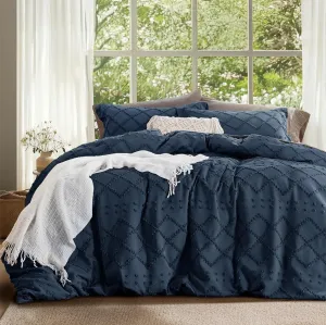 Bedsure Boho Twin Duvet Cover - Boho Bedding, Tufted Duvet Cover Twin for All Seasons, 2 Pieces Embroidery Shabby Chic Home Bedding,Comforter Not Included (Navy, 68" x 90")