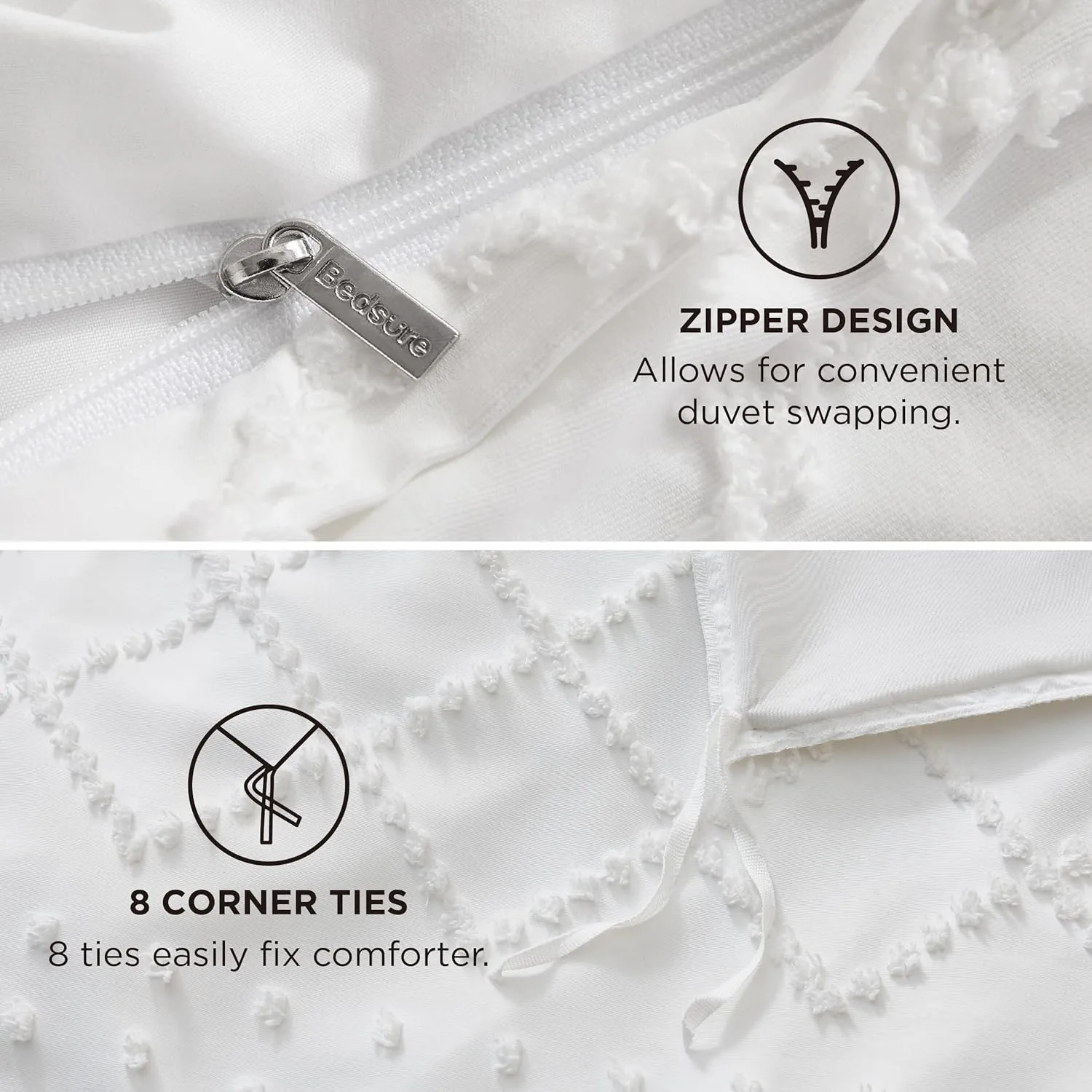 Bedsure Boho Twin Duvet Cover - Boho Bedding, Tufted Duvet Cover Twin for All Seasons, 2 Pieces Embroidery Shabby Chic Home Bedding,Comforter Not Included (White, 68" x 90")