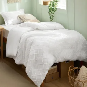 Bedsure Boho Twin Duvet Cover - Boho Bedding, Tufted Duvet Cover Twin for All Seasons, 2 Pieces Embroidery Shabby Chic Home Bedding,Comforter Not Included (White, 68" x 90")