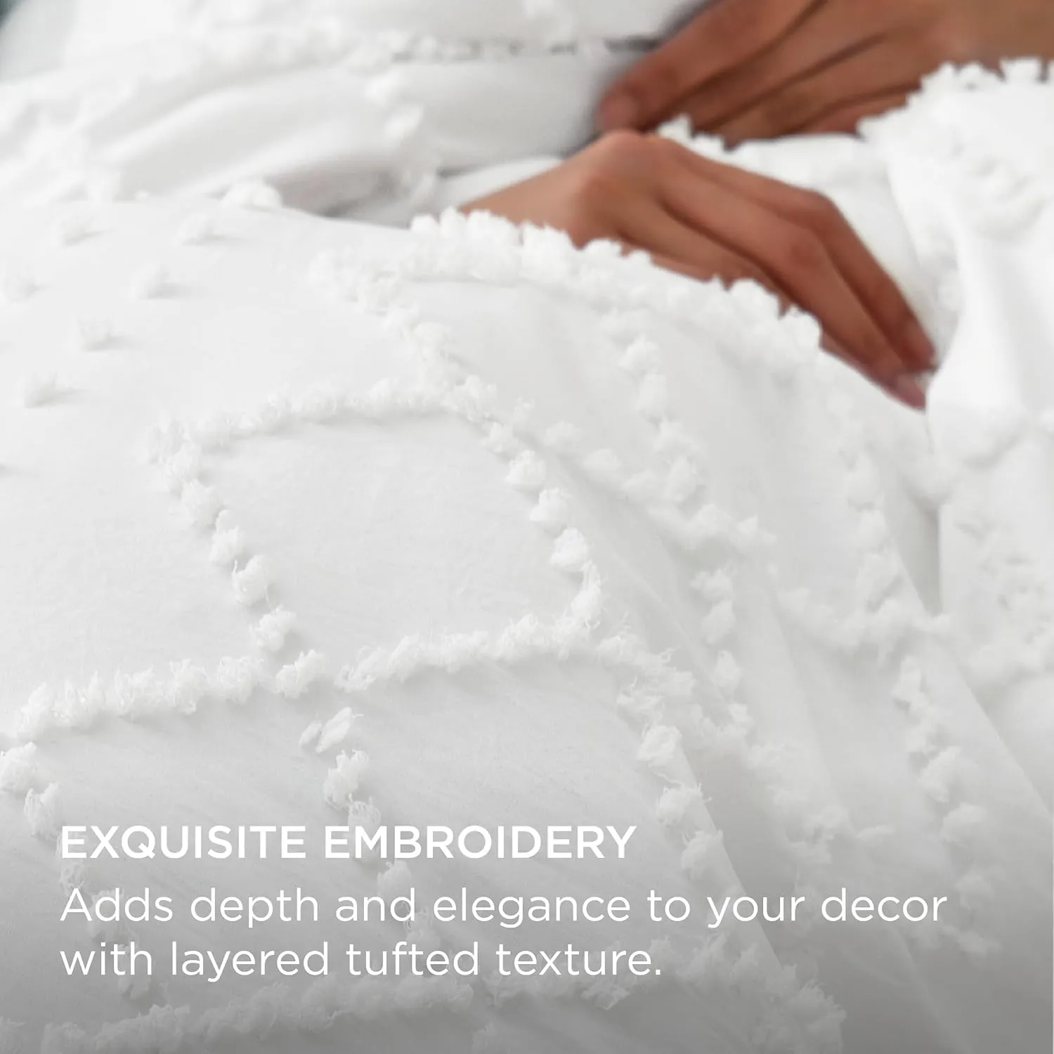 Bedsure Boho Twin Duvet Cover - Boho Bedding, Tufted Duvet Cover Twin for All Seasons, 2 Pieces Embroidery Shabby Chic Home Bedding,Comforter Not Included (White, 68" x 90")