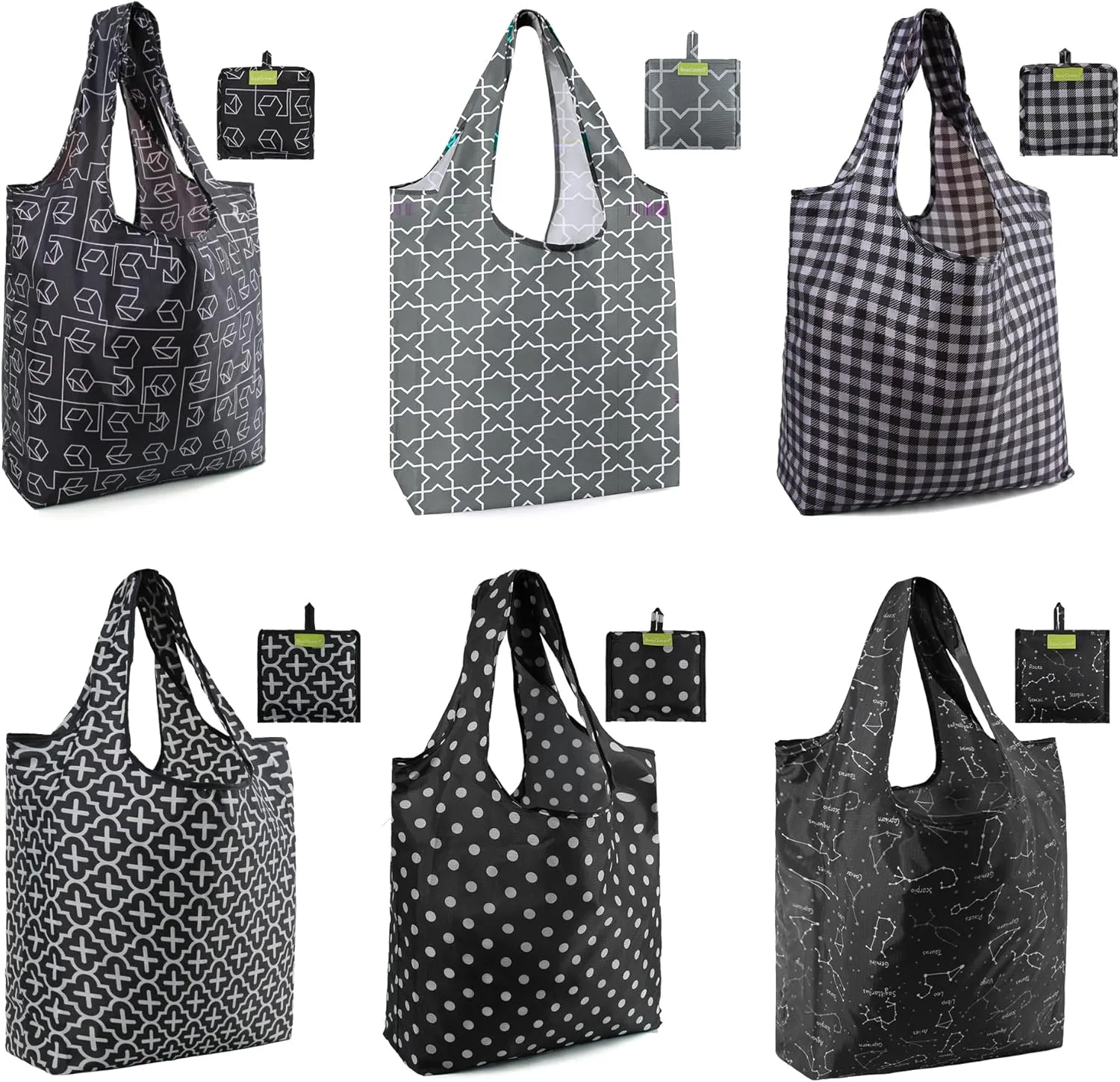 BeeGreen Gifts Bags Reusable Grocery Bags Foldable Shopping Bags For Groceries 6 Pack Cute Holiday Bags Cloth Bags With Handles Large Tote bag Bulk Polyester Bags Heavy Duty