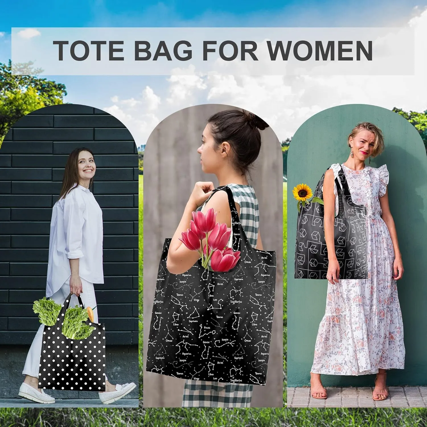BeeGreen Gifts Bags Reusable Grocery Bags Foldable Shopping Bags For Groceries 6 Pack Cute Holiday Bags Cloth Bags With Handles Large Tote bag Bulk Polyester Bags Heavy Duty