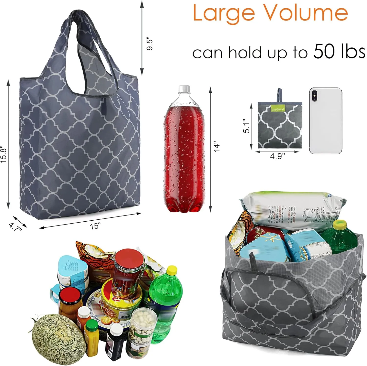 BeeGreen Gifts Bags Reusable Grocery Bags Foldable Shopping Bags For Groceries 6 Pack Cute Holiday Bags Cloth Bags With Handles Large Tote bag Bulk Polyester Bags Heavy Duty
