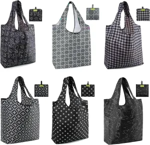 BeeGreen Gifts Bags Reusable Grocery Bags Foldable Shopping Bags For Groceries 6 Pack Cute Holiday Bags Cloth Bags With Handles Large Tote bag Bulk Polyester Bags Heavy Duty
