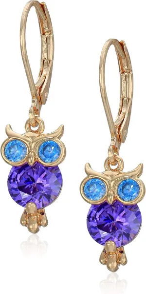 Betsey Johnson CZ Owl Drop Earrings