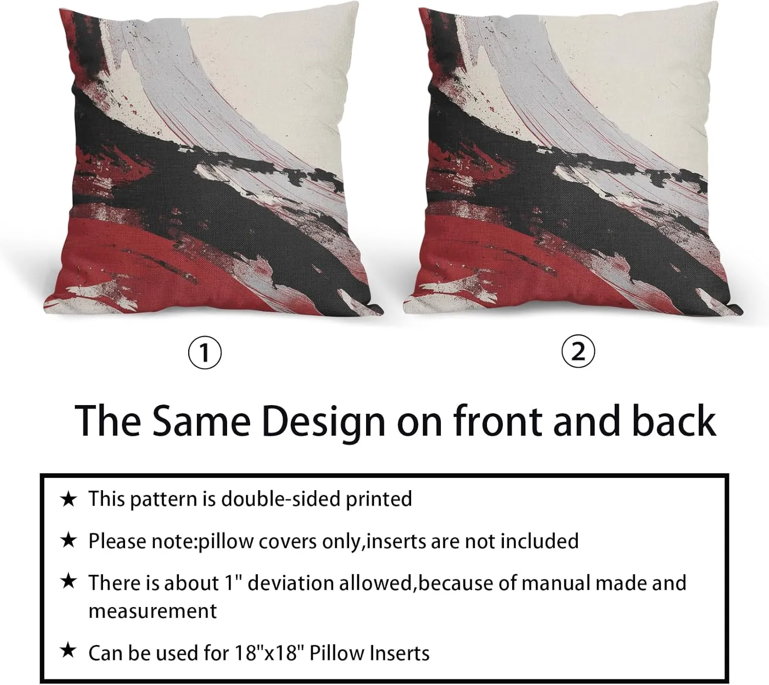 Black and Red Pillow Covers 18x18 Inch Set of 2 Modern Gray and Beige Outdoor Throw Pillow Covers Farmhouse Boho Pillowscase Cotton Linen Square Cushion Covers for Sofa Couch Bedroom Home Decoration
