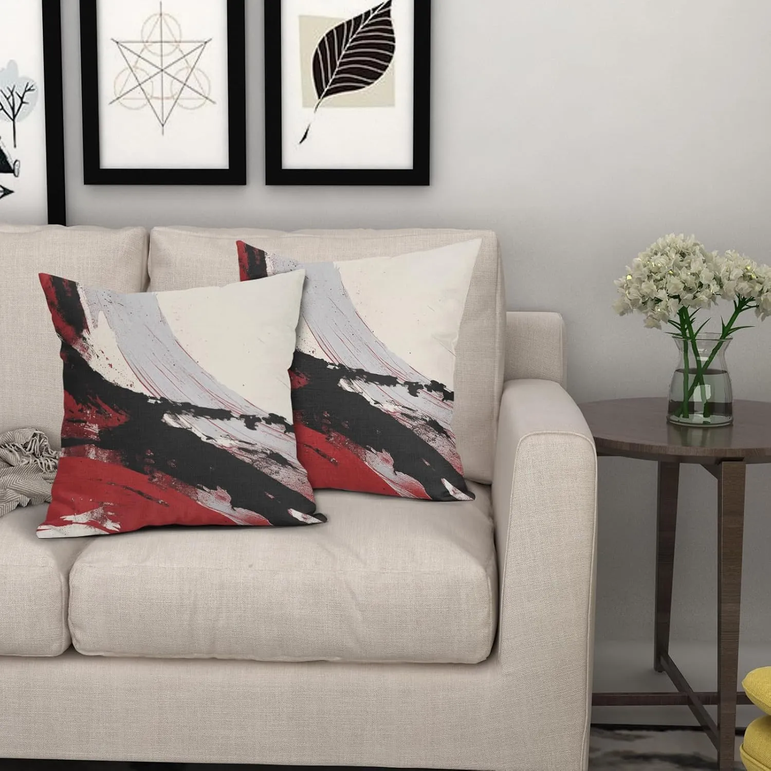 Black and Red Pillow Covers 18x18 Inch Set of 2 Modern Gray and Beige Outdoor Throw Pillow Covers Farmhouse Boho Pillowscase Cotton Linen Square Cushion Covers for Sofa Couch Bedroom Home Decoration