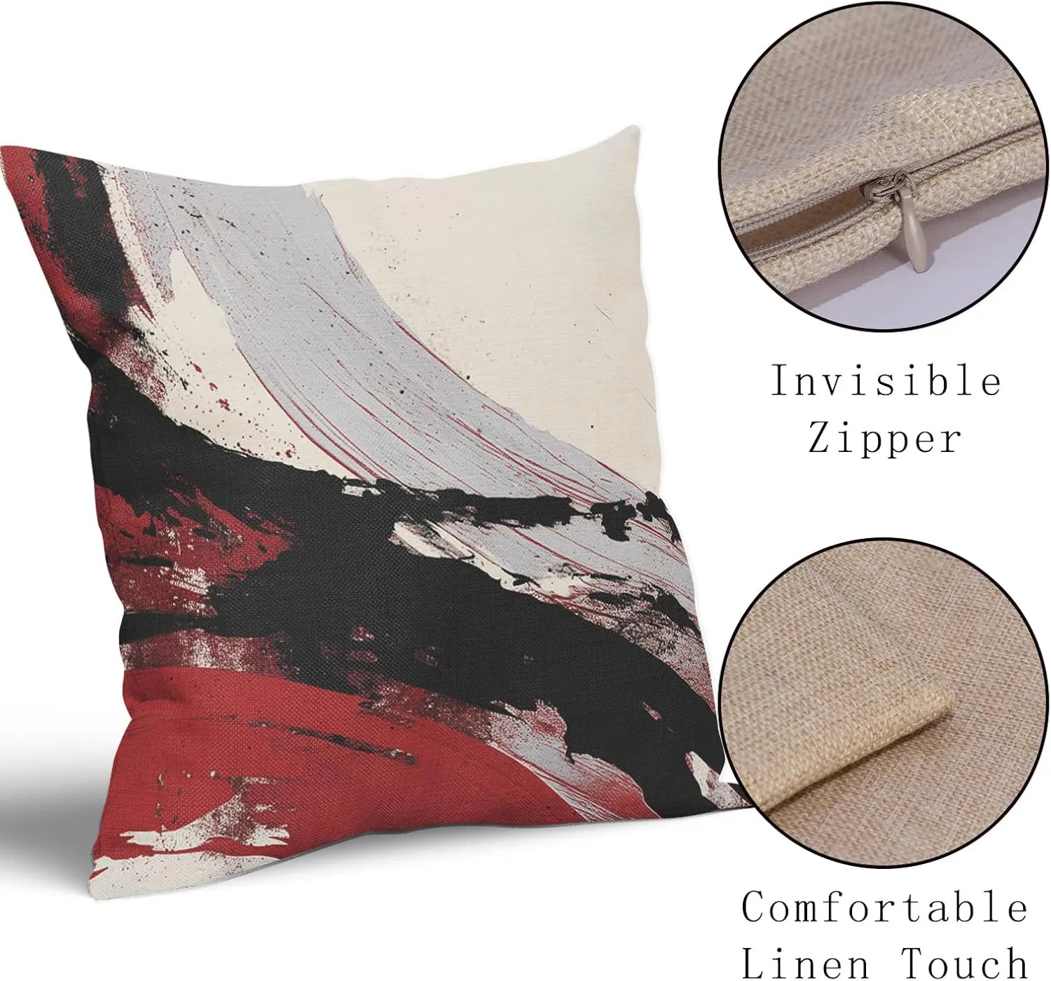 Black and Red Pillow Covers 18x18 Inch Set of 2 Modern Gray and Beige Outdoor Throw Pillow Covers Farmhouse Boho Pillowscase Cotton Linen Square Cushion Covers for Sofa Couch Bedroom Home Decoration