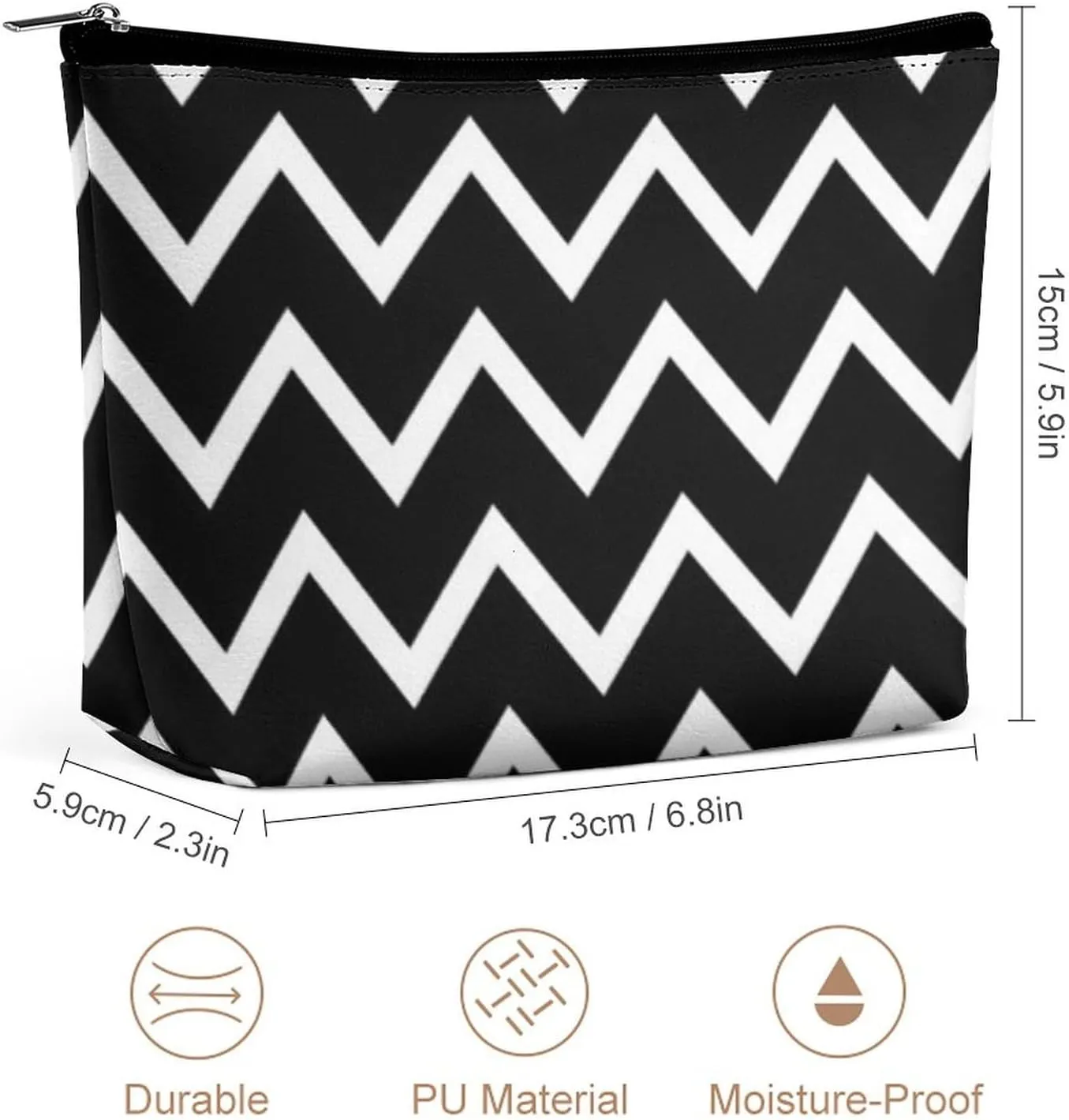 Black and White Chevron Cosmetic Bag, Travel Portable Makeup Bag for Purse Pouch Beauty Zipper Organizer Toiletry Bag for Women
